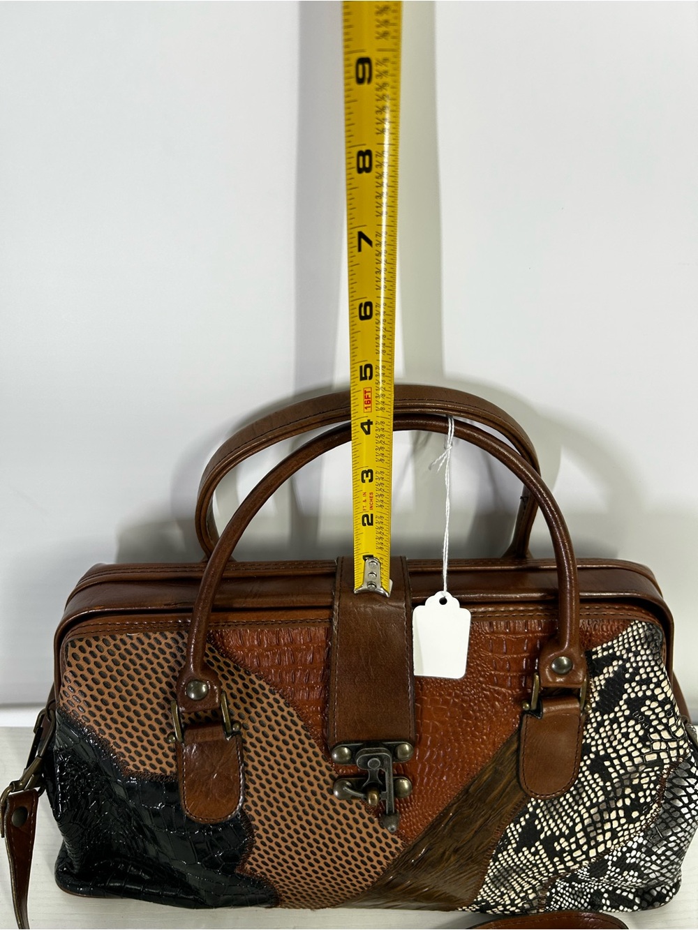 Vtg Leather Patchwork Doctor Bag Satchel Korea Made Croc Beautiful Design - Picture 8 of 16